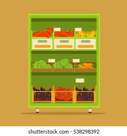 Vegetables market. Vector flat cartoon illustration