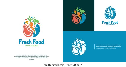 vegetables and meat , fresh food , health products , vector illustration graphic.