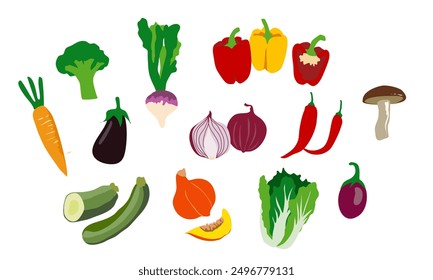 Verduras en conjunto de estilo mínimo, colección de ícono, Elementos de alimentos para la Ilustración vectorial de empaquetado de etiquetas de menú de diseño