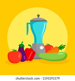 Vegetables mixer concept background. Flat illustration of vegetables mixer vector concept background for web design