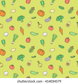 Vegetables multicolored outline vector seamless pattern. Modern minimalistic design.