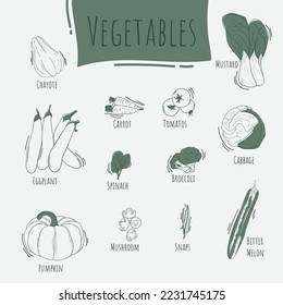 Vegetables with the name in line art design for restaurant background template