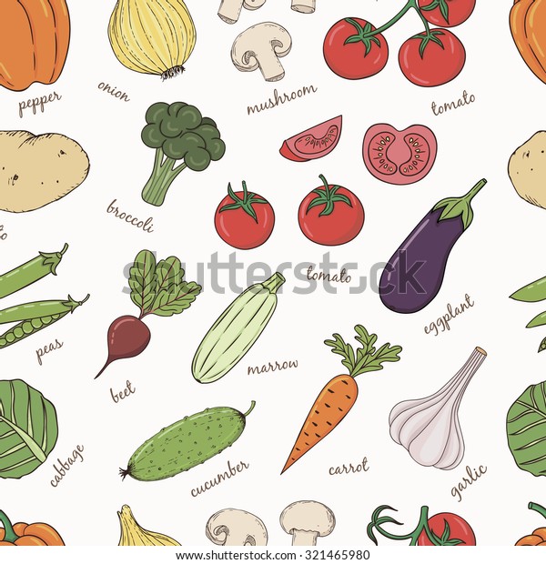 Vegetables Names Seamless Pattern Useful Restaurant Stock