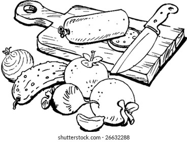vegetables on a board to cut