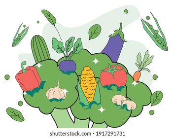 vegetables on broccoli design, food organic and healthy theme Vector illustration
