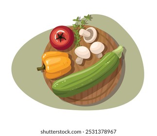 Vegetais em uma tábua de corte. Vista superior