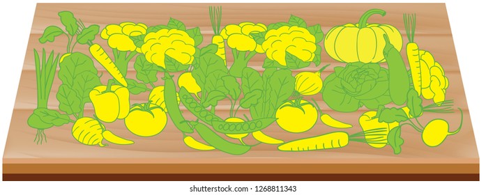 The vegetables on the floor are wooden.vector illustration
