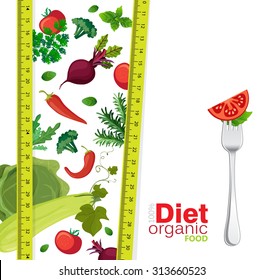 vegetables on a fork, background diet