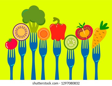 vegetables on forks, healthy food concept