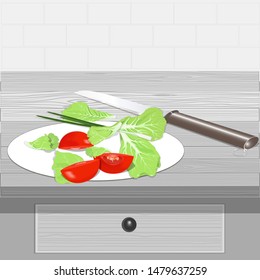 Vegetables on the plate. Vector illustration