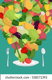 Vegetables on plate. Vegetable dish. Vegetarian food.