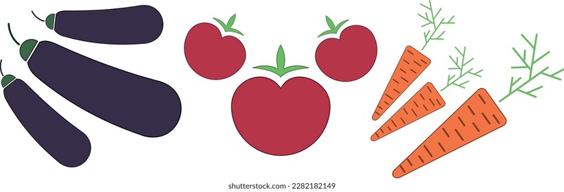 verduras de fondo transparente, vectores estratificados de verduras rústicas, tomates de berenjenas y zanahorias