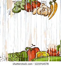 vegetables on wooden background. Vector food illustration.