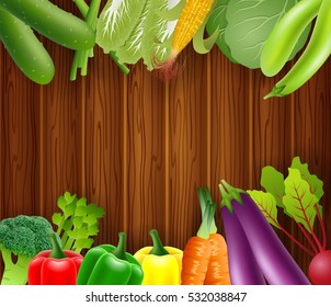 Vegetables on a wooden background. vector illustration
