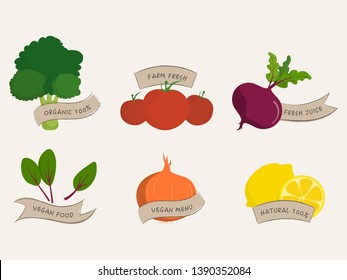 Vegetables organic label Healthy farm food banner and Vegan Natural bio product.