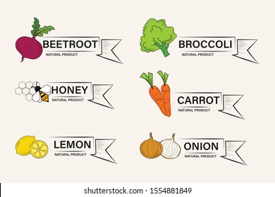 Vegetables organic label Healthy farm food banner and Vegan Natural bio product.