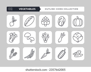 Vegetables Outline Icon Set Collection