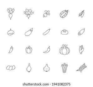 Vegetables. Outline icons set. Simple vector illustration, eps