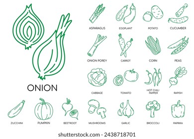 Vegetables outline icons set. Vector icons.