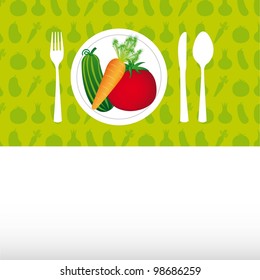 vegetables over dish with cutlery, background. vector illustration