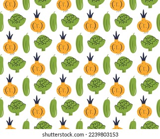 Gemüsemodellhintergrund. Lebensmittelmuster, Hintergrund. Handgezeichnet abstraktes Pflanzenmuster. Organischer Dodle-Musterhintergrund.