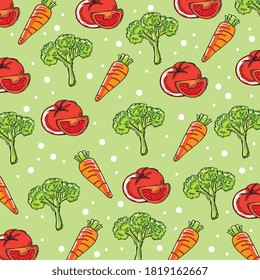 fondo de patrón de verduras. Alimentos saludables extraídos a mano. ilustración vectorial, fondo de patrón de verduras. Alimentos saludables extraídos a mano. ilustración vectorial