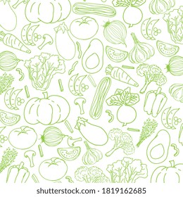 vegetables pattern background. Healthy food hand drawn. vector illustration