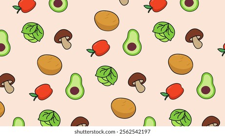 Vegetables pattern background. Vegetables illustration pattern. Vegetables background. Perfect for fabrics, print, textile, wallpaper, and decor. SSTKbackgrounds 