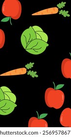 Vegetables pattern background. Vegetables illustration pattern. Vegetables background. Perfect for fabrics, print, textile, wallpaper, and decor. SSTKbackgrounds