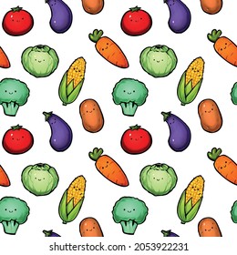 patrón de verduras col zanahoria patata berenjena maíz brócoli ilustración vectorial
