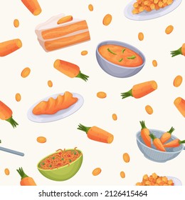 Vegetables pattern. Delicious preparing foods from carrot natural vegetables exact vector seamless background