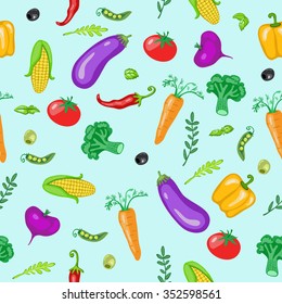 Vegetables pattern on a blue background.Eco-friendly, fresh and beautiful vegetables.