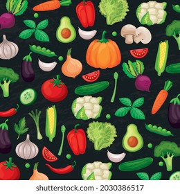 vegetables pattern over black background. vector illustration