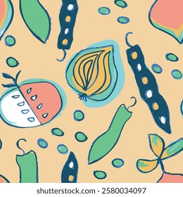 vegetables  peas beans radishes onions pattern 