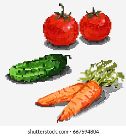 Vegetables in pixel art style. Vector illustration