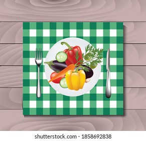 Vegetables in plate. vector illustration