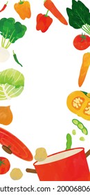 Vegetables popping out of the pot watercolor touch illustration