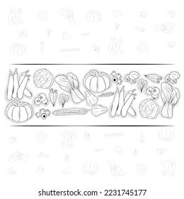 Vegetables print pattern background template with line art concept design