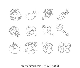 Vegetables products line icon vector illustrations big set. Fresh organic food ingredient pack of flat objects isolated on white background