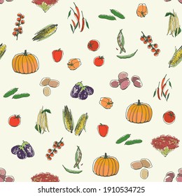 vegetables pumpkin, tomato, cucumber, potato seamless vector pattern