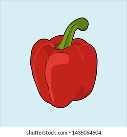 Vegetables - red paprika vector in cartoon style with black outline