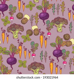 Vegetables and roots seamless vector pattern.