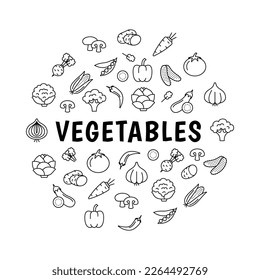 Plantilla de diseño de redondeo de verduras Concepto de icono de línea delgada negra para promoción, marketing y publicidad. Ilustración del vector