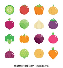 Vegetables round flat icons. Fresh green and healthy food. Vector modern illustration, stylish design element