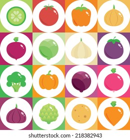 Vegetables round flat icons. Fresh green and healthy food. Vector modern illustration, stylish design element