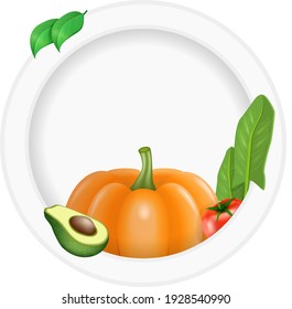 Vegetables round flyer banner card template for design. Vector illustration
