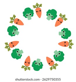 Verduras de marco redondo. Zanahoria y brócoli.
