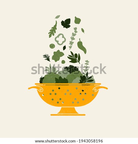 
Vegetables salad in the colander. Vegetables background. Minimalist style. Healthy organic food. Vector illustration