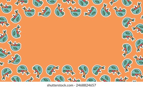 vegetables. salad. vegetables for the salad. pattern. the poster. frame. vector. retro palette. on a colored background. place for the inscription. hand-drawn.