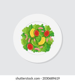 Vegetables salad in plate. Top view. Vector illustration